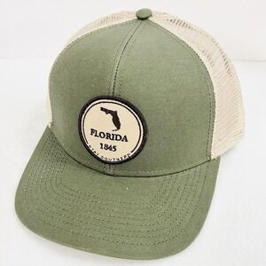 The State Company Florida Circle Patch Trucker Hat Cap Adjustable Olive‎ Green